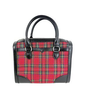 Dancing Days Retro Vintage Uptown Girl Square Handbag in Black and Tartan Red